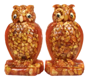 Vintage Resin Lucite Rock Stone Owl Figurines Bookends - a Pair