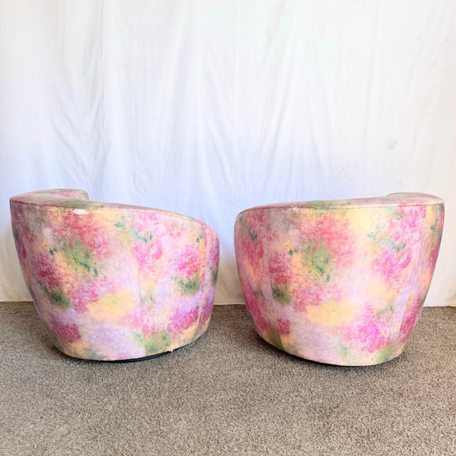 Directional Postmodern Pink Multi Colored Nautilus Swivel Lounge Chairs by Directional - A Pair For Sale - Image 4 of 12
