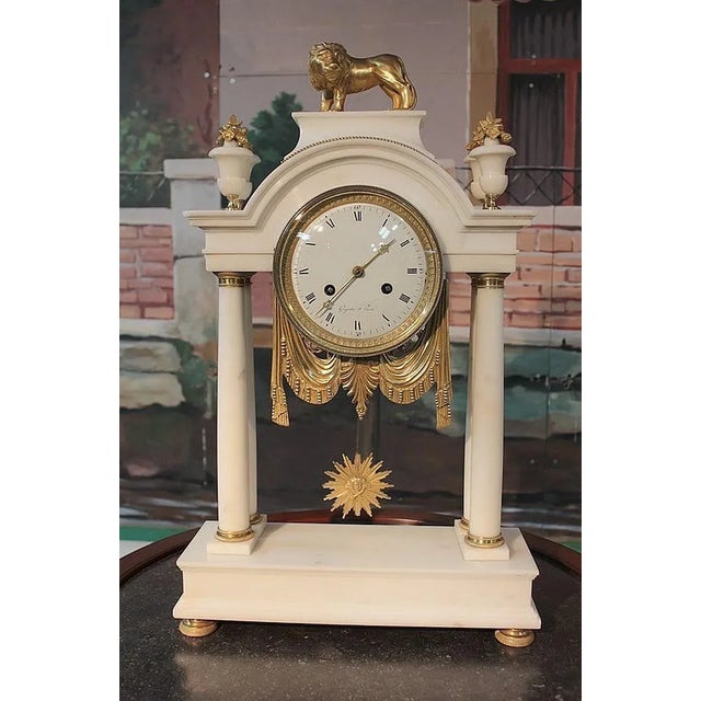 Cream 18th Century White Marble Portico Clock For Sale - Image 8 of 8