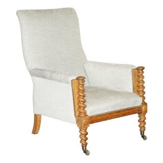 Antique Scottish Victorian Barley Twist Library Lounge Chair For Sale