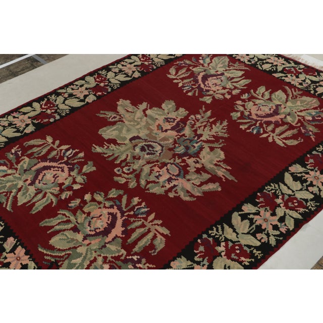 Traditional Vintage Bessarabian Kilim in Red With Green and Pink Floral Patterns For Sale - Image 3 of 10
