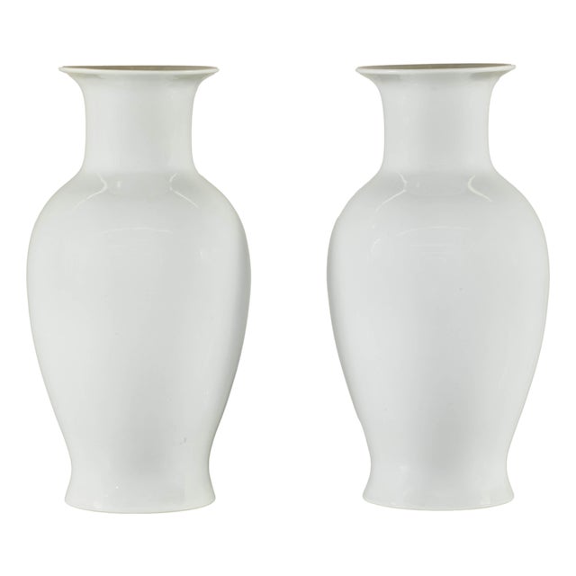 Pair of Classic White Porcelain Vases with Timeless Elegance For Sale