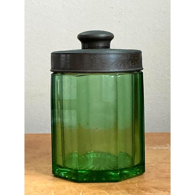Mid 20th Century Vintage Octagonal Green Glass Canister For Sale - Image 5 of 12
