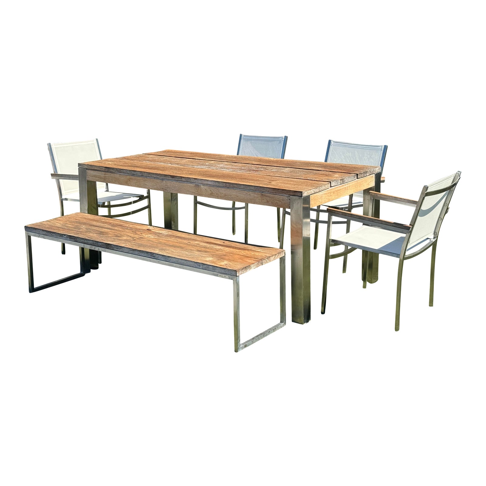 Mamagreen Oko Outdoor Teak Casual Dining Table + Bench + 4 Chairs Set ...
