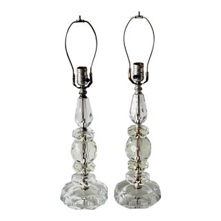 French Style 1960's Stacked Crystal Boudoir Table Lamps- a Pair For Sale