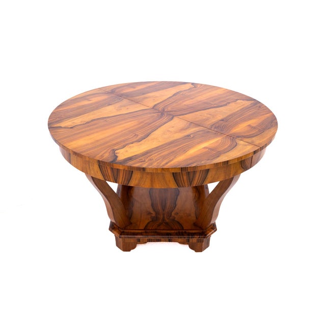 Brown Art Deco Table with Round Top, Poland, 1930s For Sale - Image 8 of 12