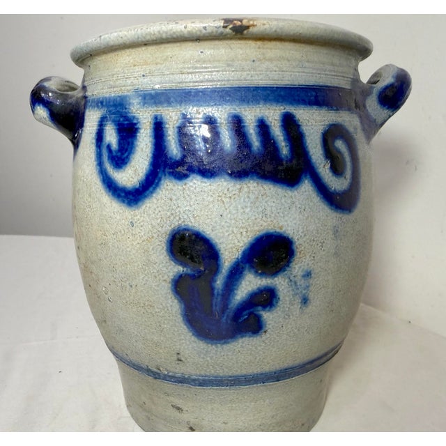 Antique 19th Century Handmade Stoneware Crock Pottery Jug With Handle 2 Gallon For Sale In New York - Image 6 of 10