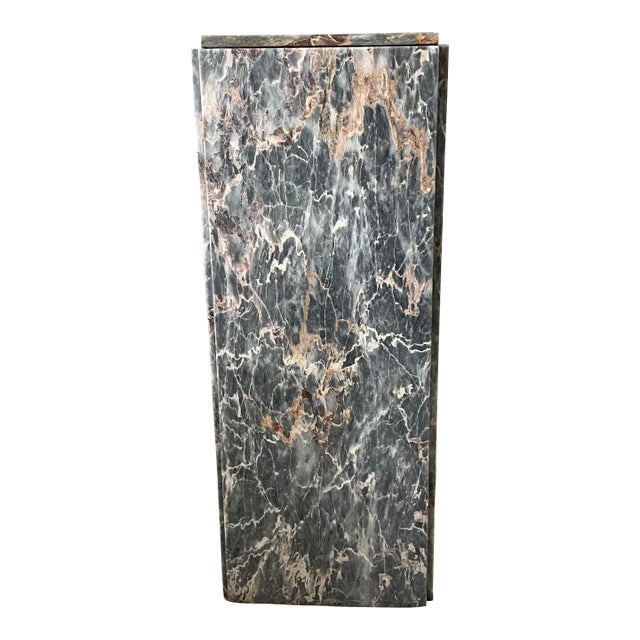 20th Century Marble Pillar Vintage Custom Accent/Side/Plant Table Gray, Salmon, Cream Marble For Sale