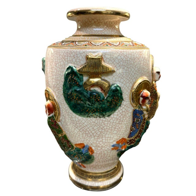 1930s Vintage Japanese Satsuma Moriage Elephant Figural Vase 13" Made in Japan For Sale - Image 5 of 12