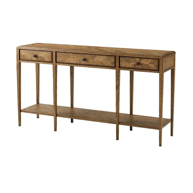 Oak Parquetry Two Tier Console Table For Sale In Greensboro - Image 6 of 6