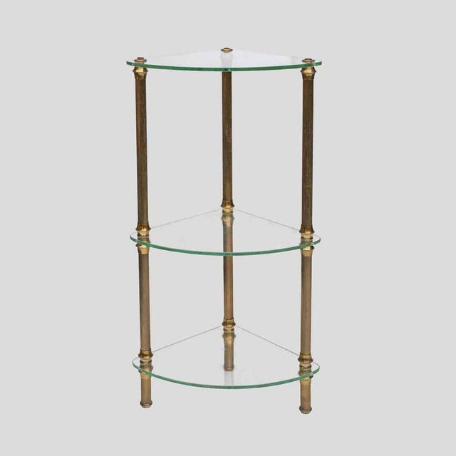 Vintage Italian 3 tier glass and brass metal quarter shape side table, Italian design ca. 1960s
