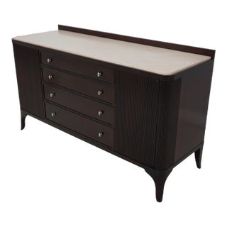 Baker Modern Design Travertine Top Mahogany Sideboard For Sale