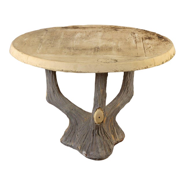 French Cast Stone Faux Bois Two Piece Garden Table For Sale