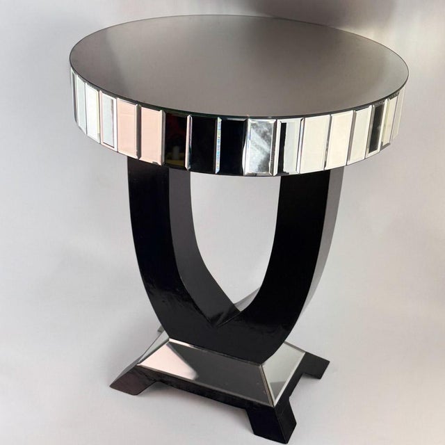 Art Deco Round Mirrored Bar Table in Black Painted Wood, 1930s For Sale - Image 4 of 18