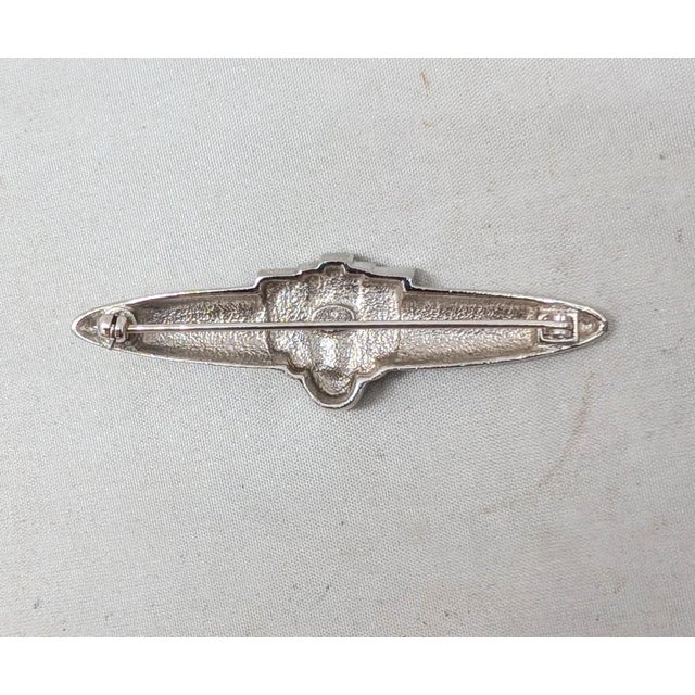 Metal Vintage 1980s Signed Givenchy Art Deco Style Rhodium Black Enamel & Clear Rhinestone Brooch For Sale - Image 7 of 12