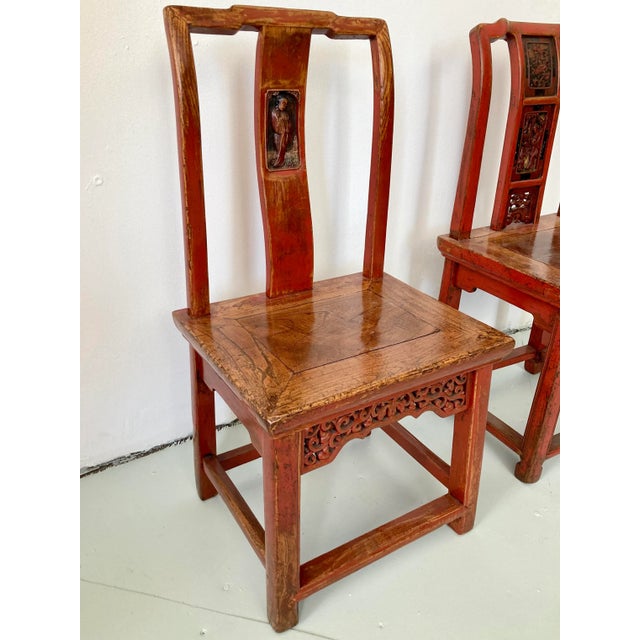 Late 19th Century Wood Chinese Red Side Chairs - a Pair For Sale - Image 5 of 11