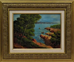 Lucien Mainssieux, Landscapes with sea. Two paintings on hardboard, one is signed., Circa 1935