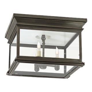 Chapman & Myers for Visual Comfort Signature Club Large Square Flush Mount in Bronze with Clear Glass For Sale