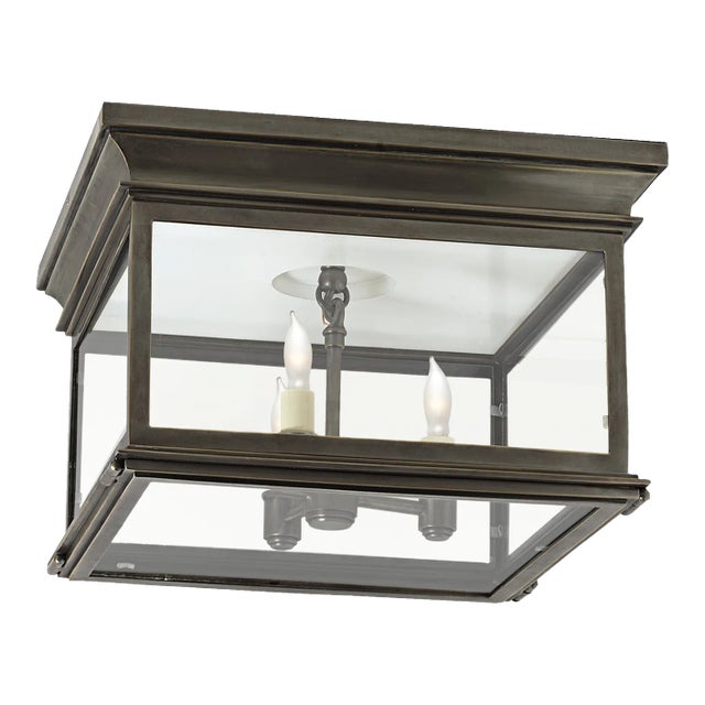 Chapman & Myers for Visual Comfort Signature Club Large Square Flush Mount in Bronze with Clear Glass For Sale
