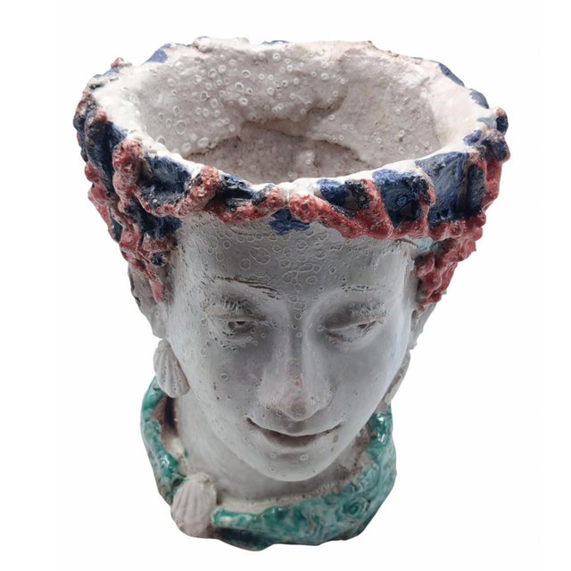 Handcrafted Ceramic Planters in the shape of Heads, Italy, 1950s, Set of 2 For Sale - Image 6 of 15