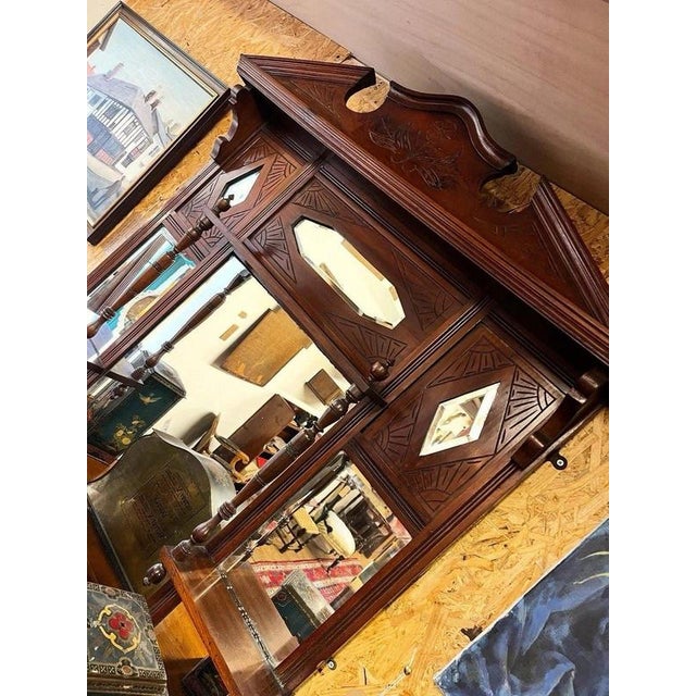 Early 20th Century Large Antique Edwardian Wall Mirror with Backboards, 1905 For Sale - Image 5 of 8