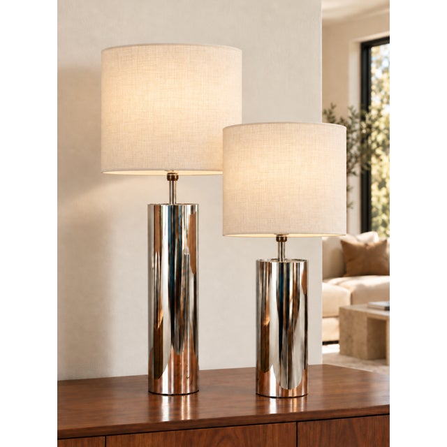 Mid-Century Modern Mid Century Modern Vintage Chrome Cylinder Table Lamps, Set of 2, C. 1970's For Sale - Image 3 of 12