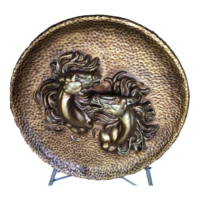 Wild Spanish Horses Wall Medallion Gold Over Plaster For Sale