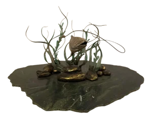 Mid-Century Modern Green Marble & Bronze Fish Sculpture