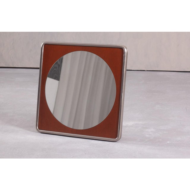 Vintage Square Metal and Wood Wall Mirror, Germany, 1970s For Sale - Image 4 of 8