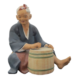 Japanese Hakata Urasaki Ceramic Doll Figurine Seated Elder Man Playing Drum