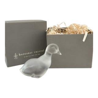 Vintage Baccarat Frosted Crystal Duck Resting, Model #762510, French Crystal Duck Paperweight For Sale