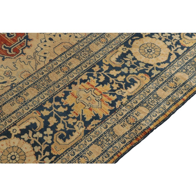 1920s Antique Tabriz Rug in Orange, Blue, Beige Floral Medallion Pattern For Sale - Image 5 of 7