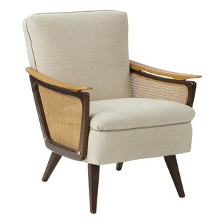 Mid-Century Cane and Wood Armchair For Sale