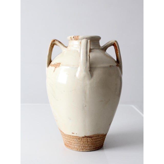 Cream Vintage Handmade Studio Pottery Amphora Vase For Sale - Image 8 of 16