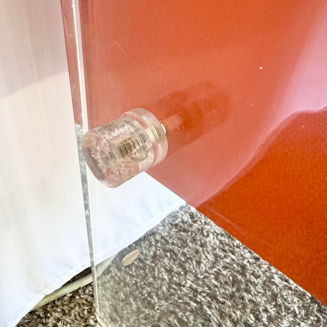 Tangerine Postmodern Tangerine/Orange Laminate and Lucite Writing Desk For Sale - Image 8 of 11