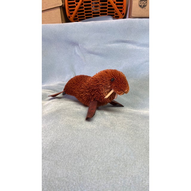 Mid-Century Modern Vintage Walrus Figurine Bottle Brush Brown For Sale - Image 3 of 12