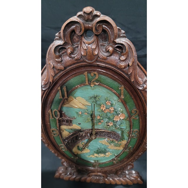 Ornamental & Decorative Materials Lux Clock Mfg. Co. - Blossom Time Clock Mantle/Shelf - Syrocowood - Polychrome Art Deco DTD Sept. 10, 1930 Untested For Sale - Image 7 of 12