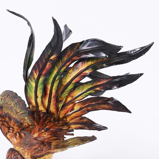 Two Vintage Painted Metal Roosters or Fighting Cocks For Sale - Image 9 of 10