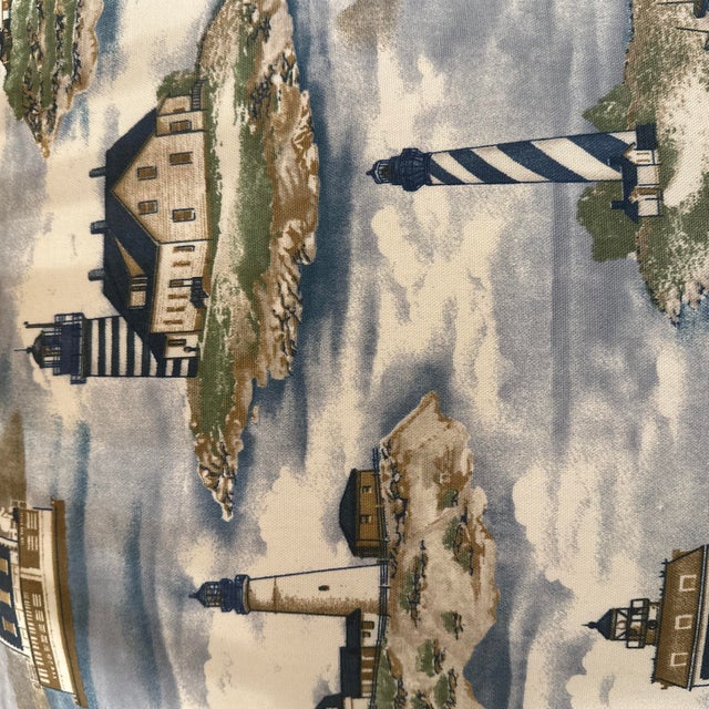 Decorative double sided pillow cover, handcrafted from 100% cotton slub, Waverly Land HO lighthouses pastel colors print,...