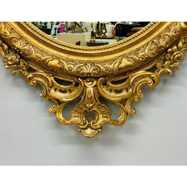 19th Century Gilt Wood Carved Wall or Console Mirror. Cherub, Floral Decorated For Sale - Image 10 of 10