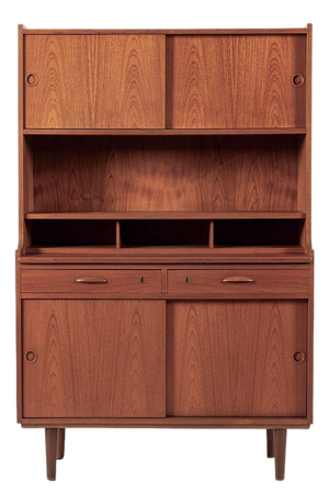 Mid Century Danish Teak Wood Bookcase Cabinet & Secretary Desk 1960s