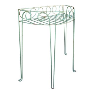 Mid 20th Century French Country Iron Mint Green Flower Plant Stand For Sale