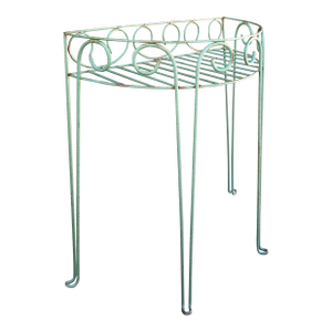 Mid 20th Century French Country Iron Mint Green Flower Plant Stand
