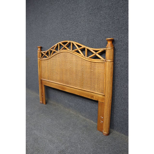 Coastal Mid-Century Style Bamboo & Rattan Queen Headboard For Sale - Image 3 of 9