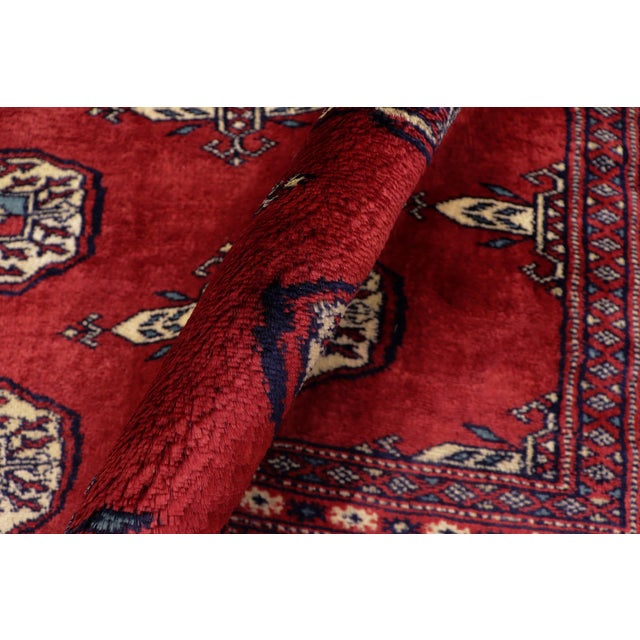 Textile Tribal Bokhara Red/Blue Hand Knotted Wool Rug For Sale - Image 7 of 8