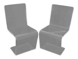 1970s Vintage Thick Heavy Bent Lucite Z Shape Side Chairs- A Pair