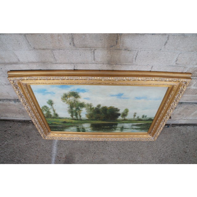 Mid 20th Century Vintage Impressionist Style Water Lily Pad Landscape Painting Oil on Canvas, Framed For Sale - Image 11 of 12