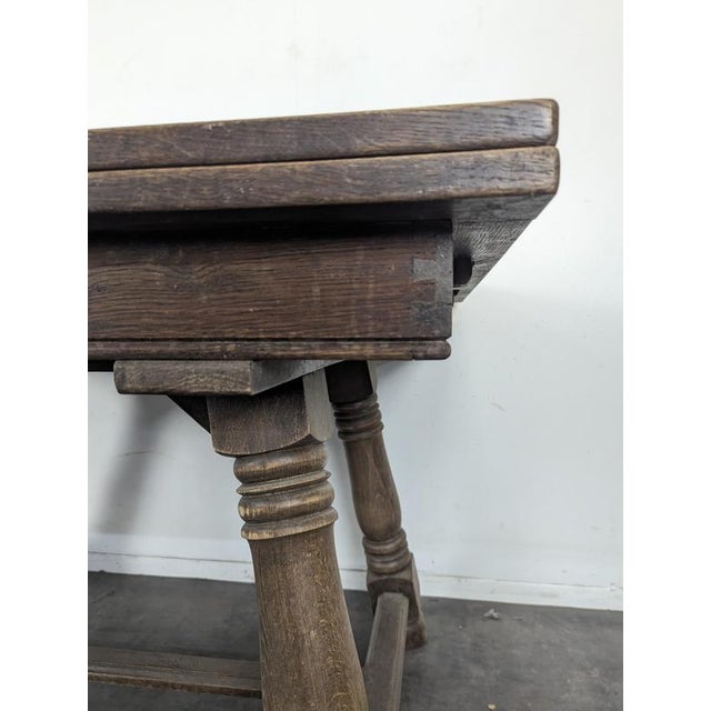 Extendable Oak Table with Marquetry Top and Baluster Legs, 1940s For Sale - Image 4 of 8