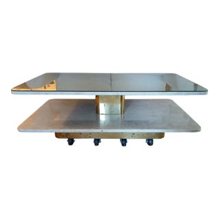 1970s Vintage Custom Made Marble and Brass Two-Tiered Coffee Table For Sale