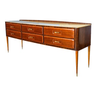 Mid-Century Italian Teak and Marble Sideboard in the style of Osvaldo Borsani, 1950s For Sale